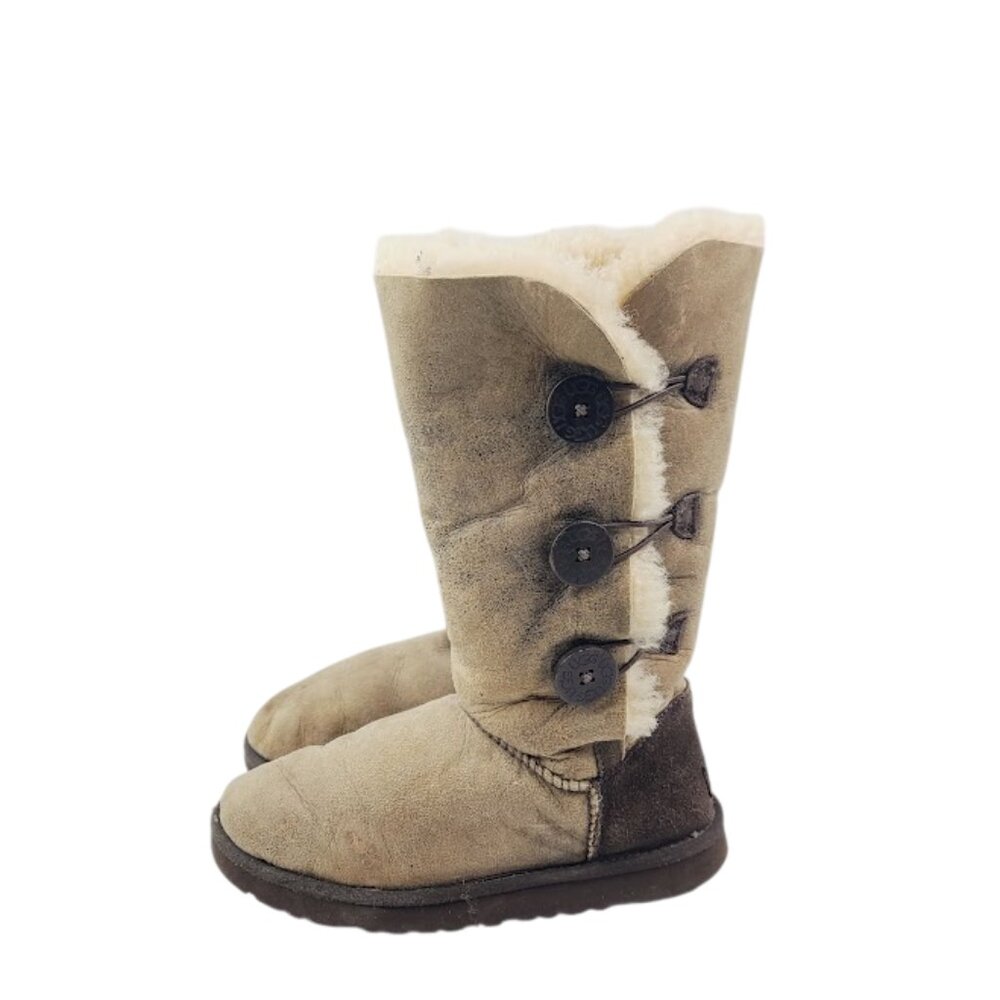 UGG Women's Tan Bailey Button Triplet Sheepskin Mid-Calf Winter Snow Boot Size 7